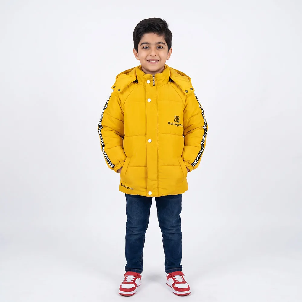 کاپشن پسرانه شمعی خزدار زرد کلاه جداشونده