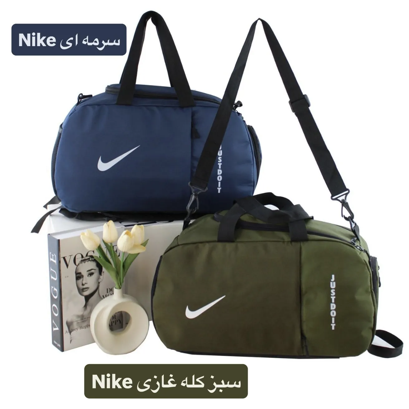 ساک ورزشی و اسپرت پارچهای با بند بلند و جیب بیرونی ابعاد 45x30x20 سانتیمتر