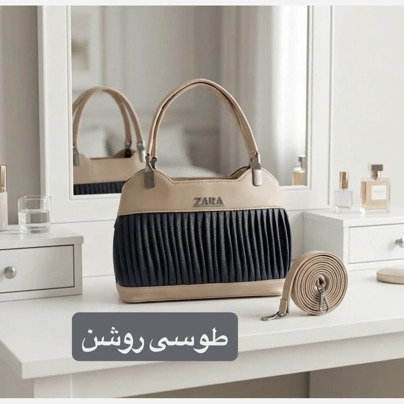 کیف زنانه مجلسی چرم مصنوعی زیپدار با بند بلند