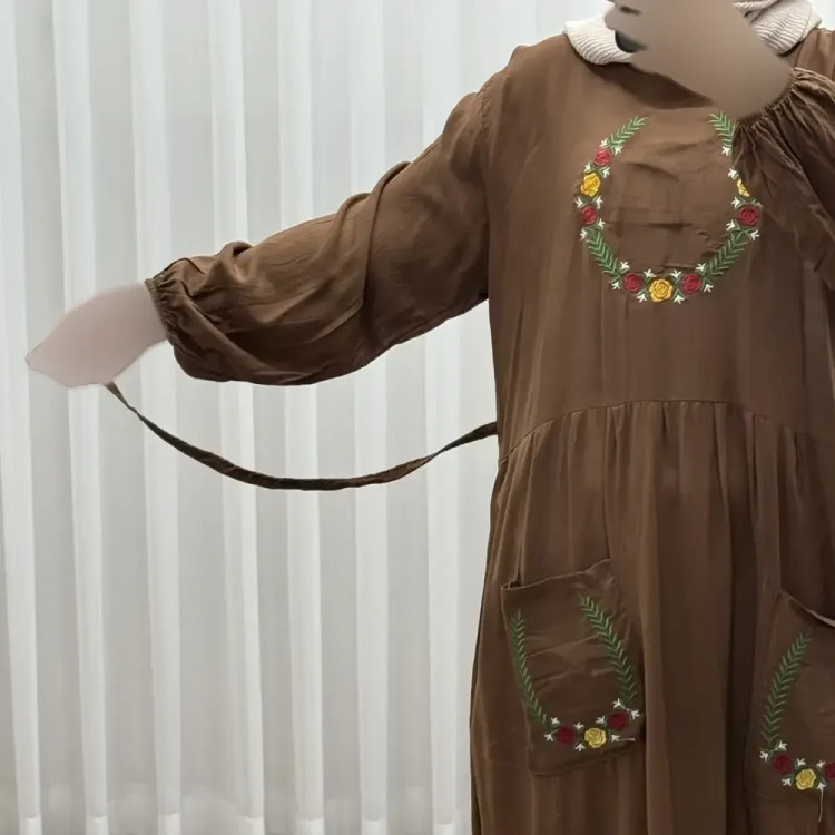 پیراهن نخی گلدوزی زنانه مدل خاطره فری سایز مناسب تا 48