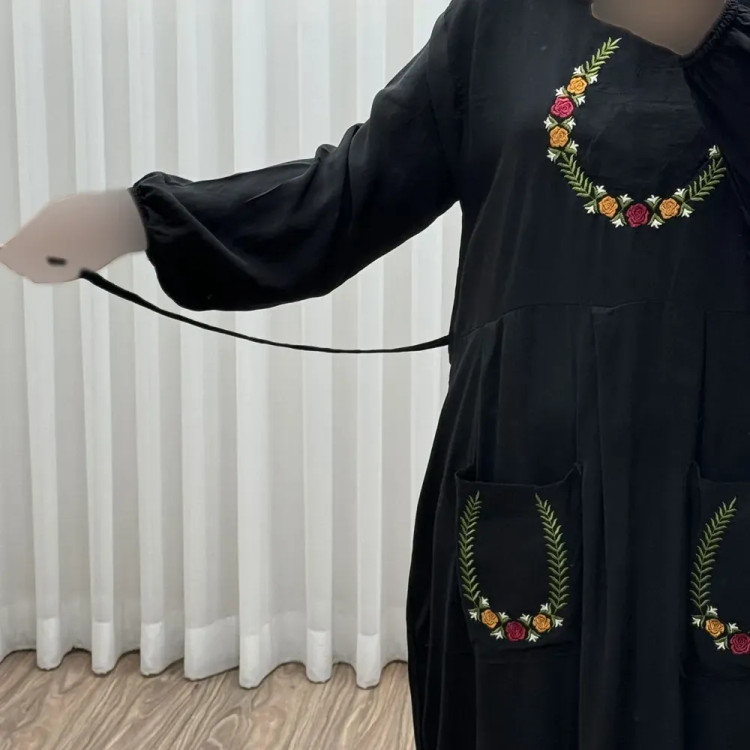 پیراهن نخی گلدوزی زنانه مدل خاطره فری سایز مناسب تا 48