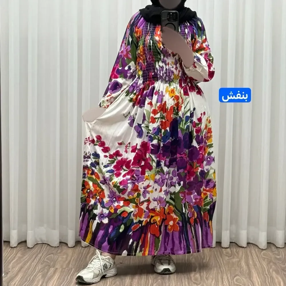 پیراهن ساحلی آبرنگی کریشه فری سایز زنانه آستین بلند تا سایز 54 مناسب چهارفصل شیک و راحت بدون بدن نما