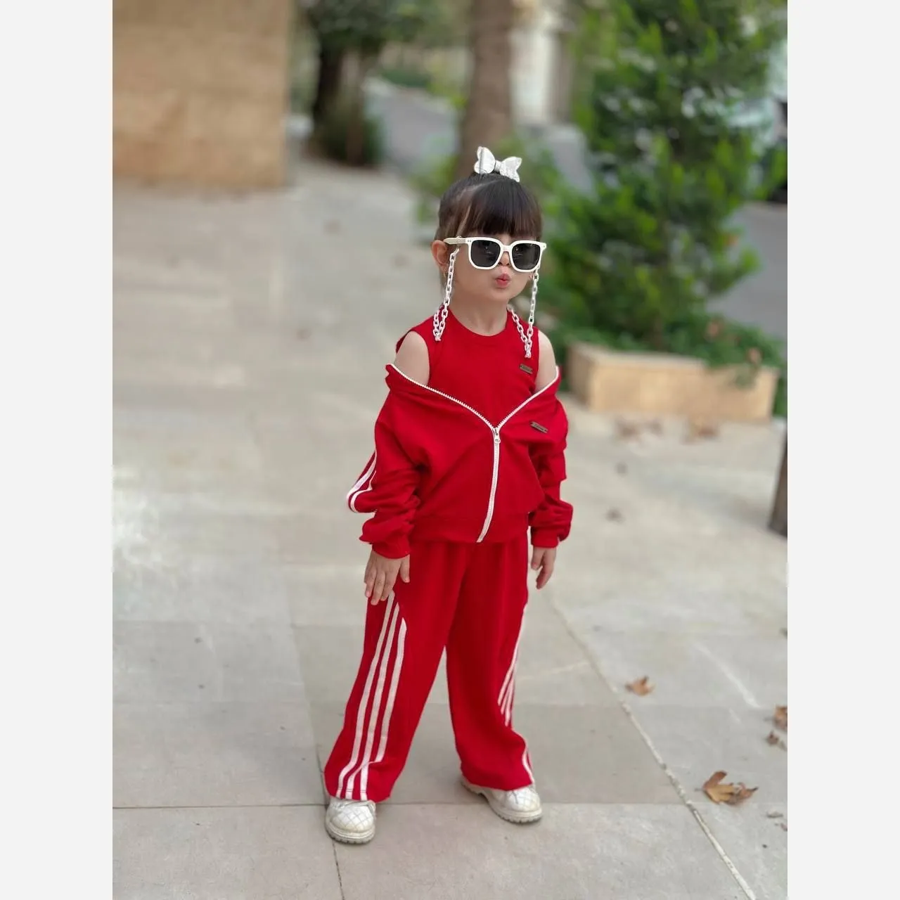 سه تکه دخترانه قرمز سوییشرت شلوار و تاپ سایز 2 تا 12 سال