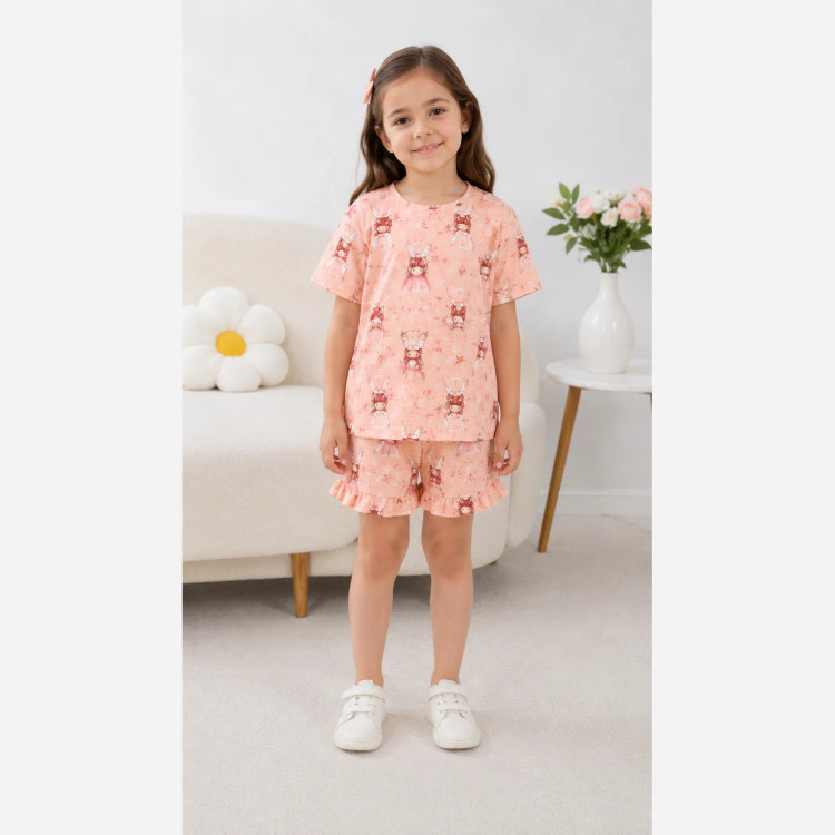 ست کراپ و شلوارک دخترانه پنبه ای خنک سایز 2 تا 9 سال