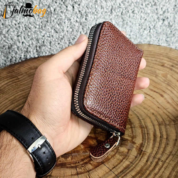 جاکارتی زیپدار چرم طبیعی گاوی مناسب آقایان و خانمها ابعاد 11 در 7 سانتیمتر