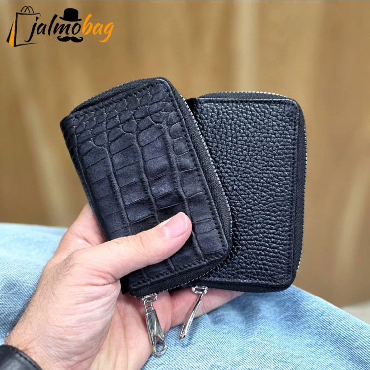 جاکارتی زیپدار چرم طبیعی گاوی مناسب آقایان و خانمها ابعاد 11 در 7 سانتیمتر