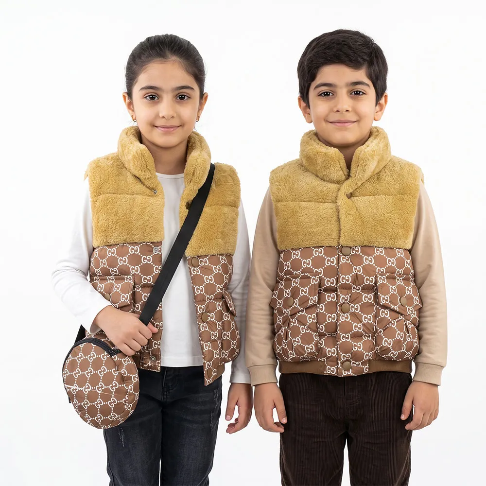 پافر بچه گانه بالا خز قهوه ای باکسی شمعی